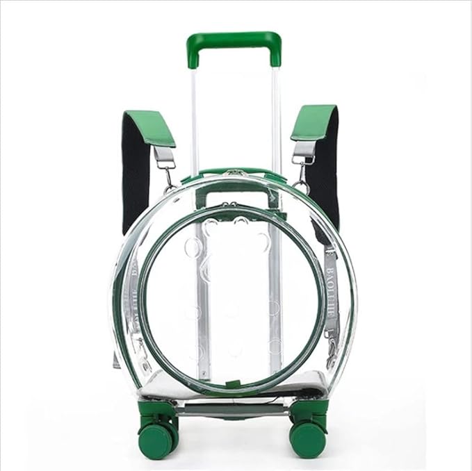 N&P Honhan Transparent Capsule Pet Travel Bag Backpack for Puppies Dogs Cat Carriers Bag with Trolley Wheel,Easy Carry for car Traveling.,Green with front opener &shoulder strap(P010)