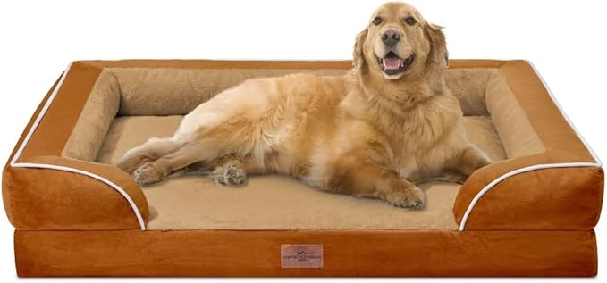 XL Dog Beds, Waterproof Dog Bed with Bolster, Extra Large Dog Beds Orthopedic, Washable Dog Bed Sofa Pet Bed with Removable Cover & Non-Slip Bottom(X-Large,Caramel)