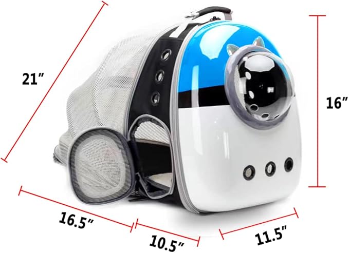 Expandable Cat Carrier Backpack, Backpack for Cats Kitten Small Puppy, Airline Approved Cat Bubble Backpack, Space Capsule Astronaut Carrier (Blue, Back Extension)