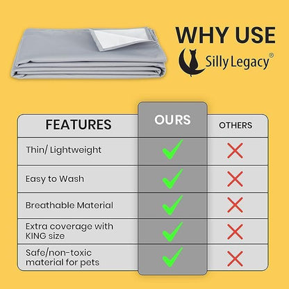 SILLY LEGACY Thin Reversible Waterproof Protective Cover or Liner for Bed or Couch, for Dogs and Cats (Queen 82 x 82, Gray)