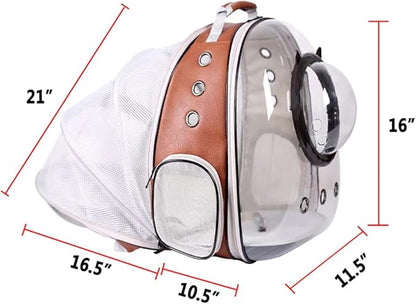 Expandable Cat Carrier Backpack, Backpack for Cats Kitten Small Puppy, Airline Approved Cat Bubble Backpack, Space Capsule Astronaut Carrier (Brown, Back Extension)