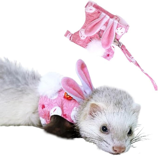 Ferret Harness and Leash Set with Bell Ferret Clothes Small Animals Accessories Bunny Ears Costume for Ferret Baby Rabbit Guinea Pig and Small pet Pink