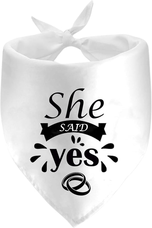 She Said Yes Dog Bandanas, Wedding Dog Scarf, Engagement Announcement Pet Scarf Accessories, Adjustable Dog Bandanas for Small Medium Larger Dogs Cats (White)