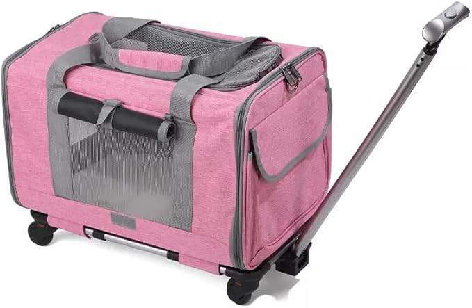 Cat Dog Carrier with Detachable Wheels Airline Approved,Telescopic Handle and Shoulder Strap Pet Travel Rolling Carrier