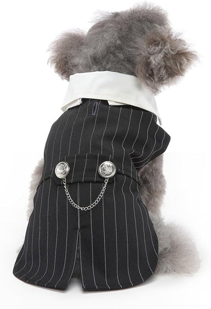 Puppy Tuxedo with Detachable Bowtie Prom Wedding Formal Wear Prince Costume for Small Dog (X-Small, Black Stripe)