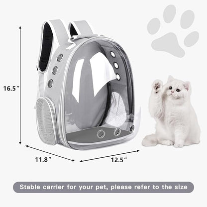 Pet Backpack Carrier with Harness Backpack with Bubble Clear Front for Cats, Small Dogs, Bunnies etc with Harness Included, Pet Carrier for Traveling, Walking, Hiking and Outdoor Activities