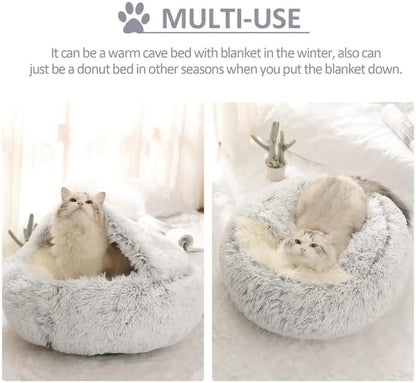 Cat Bed Round Fluffy Hooded Cat Bed Cave