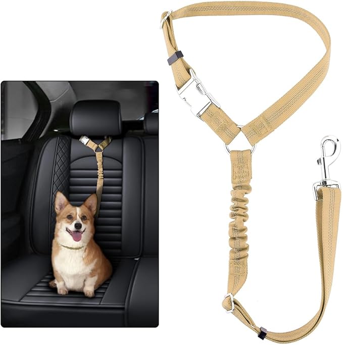 Plutus Pet Dog Seat Belt for Car Headrest, Reflective and Adjustable Restraint with Elastic Bungee for Safety, Vehicle Seatbelt Harness for Small Medium Large Dogs and Cats