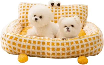 Yellow Big Eyes Pet Cat Dog Bed Warm Comfortable Dog House - Small Ultrasoft Plush Pet Dog Bed- Square Cat Bed Cushion Soft Warm Beds(Medium)