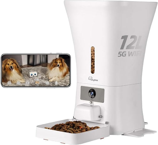 SKYMEE 12L 5G WiFi Aautomatic Dog Feeder Large Breed & Automatic cat feeders 1080P Full HD Pet Camera Treat Dispenser Food Dispenser