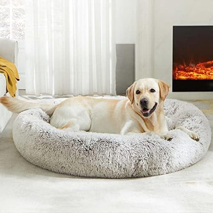 WESTERN HOME WH Calming Dog & Cat Bed, Anti-Anxiety Donut Cuddler Warming Cozy Soft Round Bed, Fluffy Faux Fur Plush Cushion Bed for Small Medium Dogs and Cats