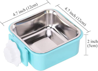 Dog Crate Bowl for Cage, Detachable Stainless Steel Pet Food Bowls, Hanging Anti-overturning Water Feeder Container Coop Cup for Cat Puppy Birds Rats Guinea Pigs Rabbit Hamster (2PCS)