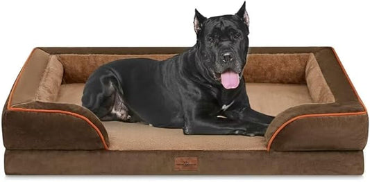 XXL Orthopedic Dog Bed for Extra Large Dogs, Washable Dog Sofa Bed, Waterproof Orthopedic Foam Dog Beds with Removable Cover & Non-Slip Bottom(XX-Large,Brown)