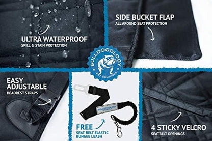 Bulldogology Dog Car Seat Cover Waterproof Heavy Duty Bench Dog Hammock Backseat Protector from Dog Hair