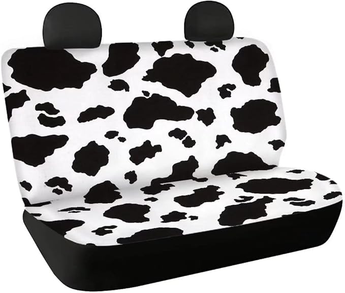 Doojoayie Black and White Cow Print Back Seat Cover Pet Dog Car Seat Cover Travel Waterproof Back Seat Protector Mat Universal Fit Fabric Bench Automotive Seat Covers fits Most Cars