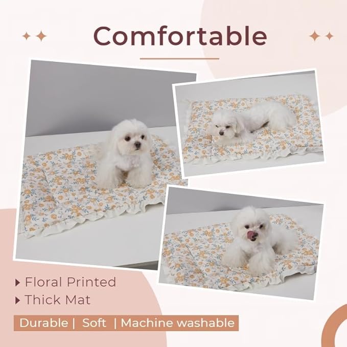 Floral Dog Dog Bed Mat Plush Kennel Pad