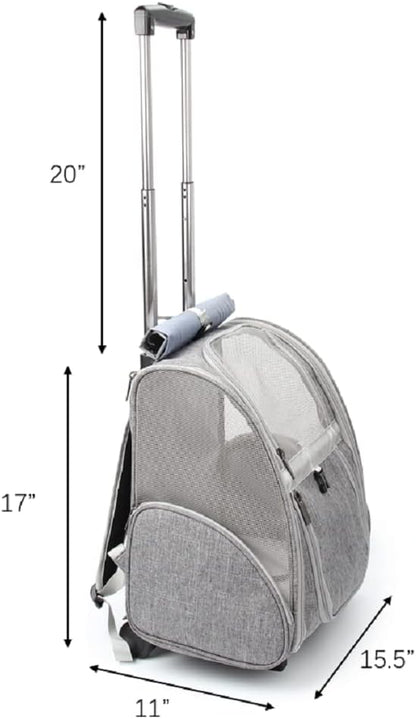 Lollimeow Pet Rolling Carrier, Dog Backpack with Wheels,Cats,Puppies Travel Bag with Wheels,Dog Trolley(Grey)