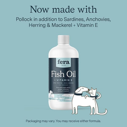 Fera Pets Fish Oil for Dogs & Cats – 16oz, 96 Servings – Vet Created - Liquid Fish Oil with Wild-Caught Fish -for Pet’s Skin, Immune & Brain Function