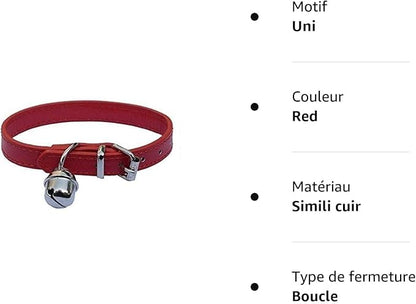 Red Leather Pet Collars for Cats,Baby Puppy Dog,Adjustable 8"-10.5" Kitten Collar with Bell