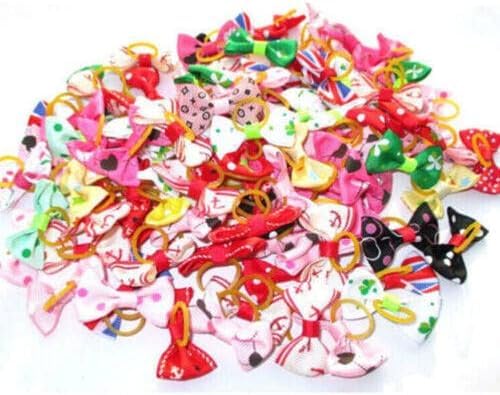 20Pcs/Set Colorful Assorted Pet Cat Dog Hair Bows with Rubber Bands Grooming Accessories Small Animals Habitat Decor Durability and Convenience, Apparel and Accessories