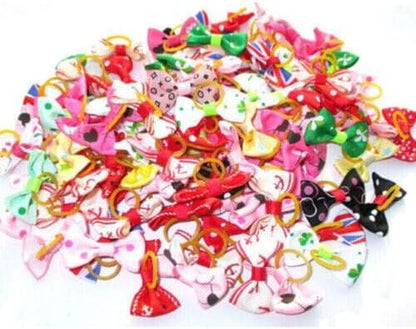 20Pcs/Set Colorful Assorted Pet Cat Dog Hair Bows with Rubber Bands Grooming Accessories Small Animals Habitat Decor Durability and Convenience, Apparel and Accessories