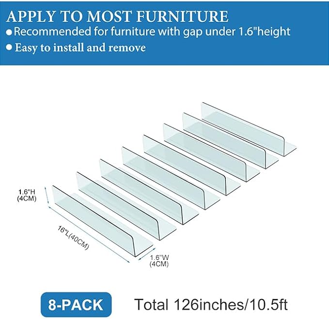 Under Couch Blocker for Pets - Under Bed Blocker for Pets - Couch Blocker Under Couch Sofa Furniture - Toy Blocker for Under Couch - Under Bed Pet Barrier Blockers for Pets,Dogs,Cats (8Pack, H=1.6in)