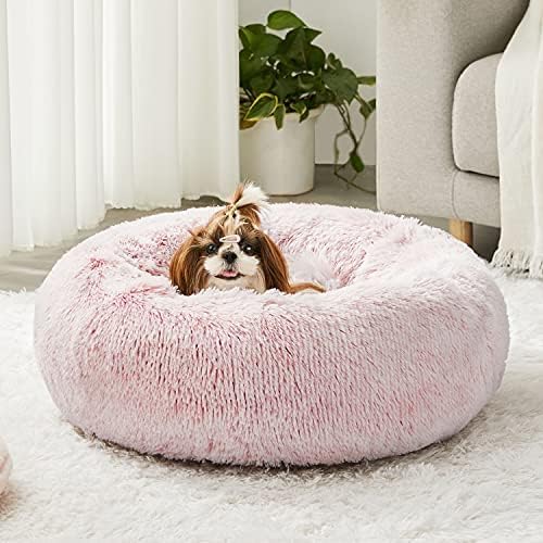 Western Home Faux Fur Dog Bed & Cat Bed, Original Calming Dog Bed for Small Medium Large Pets, Anti Anxiety Donut Cuddler Round Warm Washable Cat Bed for Indoor Cats(20", Pink)