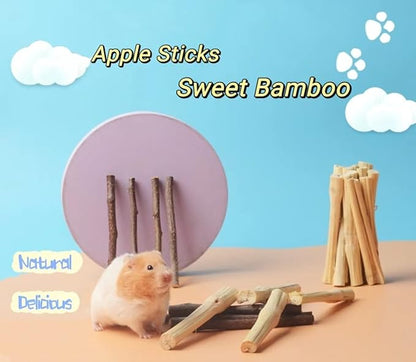 400g Sweet Bamboo Chew Toy for Rabbits Apple Wood Sticks for Hamster,Chew Treats for Hamster Chinchilla Guinea Pig Molar Treats Snack for Small Animals