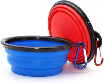 Dog Bowl Pet Collapsible Bowls, 2 Pack Collapsible Dog Water Bowls for Cats Dogs, Portable Pet Feeding Watering Dish for Walking Parking Traveling with 2 Carabiners (Small, Blue+Red)