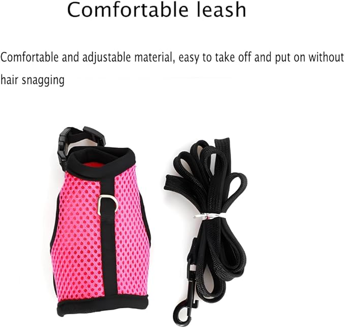 Rabbit Harness and Leash Set, Bunny Leash Vest Mesh Eescape Proof Walking Training for Small Animal Pets Rat Hamster Squirrel Ferret Guinea Pig Bunny,Hot Pink L