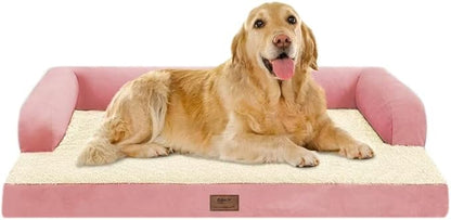 Large Dog Bed Orthopedic Washable Extra Pink XL XLarge Big Dog Bed with Washable Bolster & Memory Foam Couch Sofa