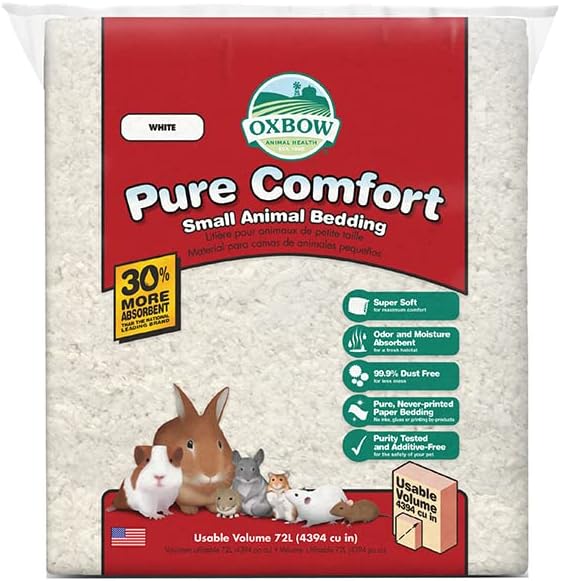 Oxbow Pure Comfort Small Animal Bedding - Odor & Moisture Absorbent, Dust-Free Bedding for Small Animals, White, 72 Liter Bag