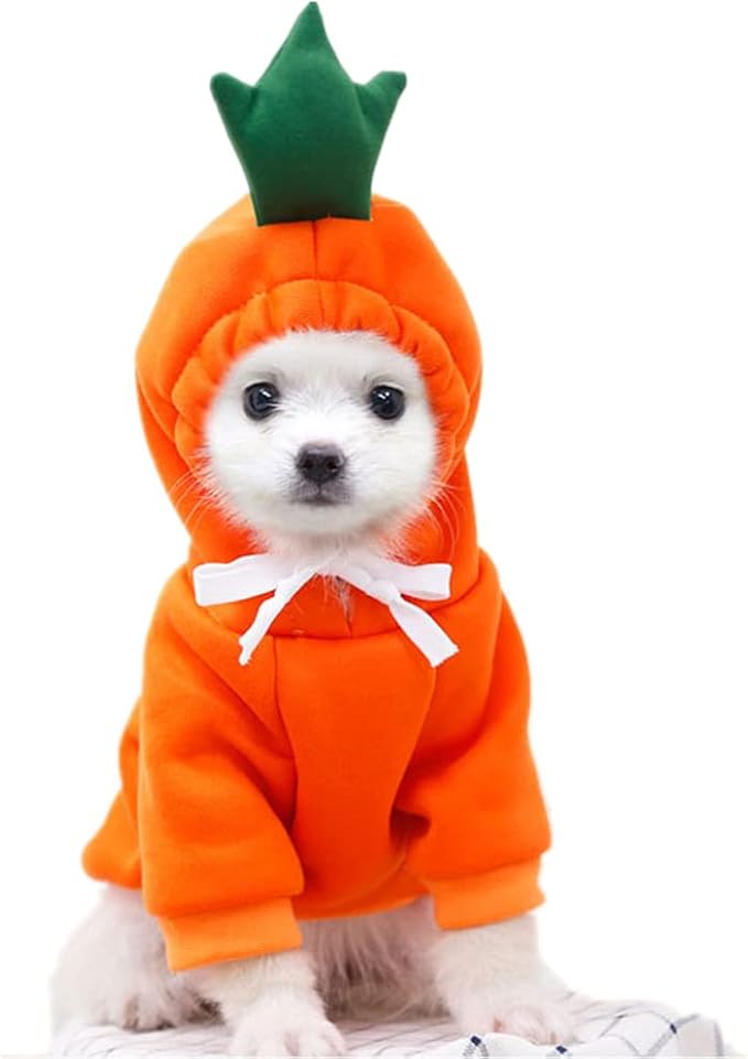 Dog Christmas Halloween Costumes,Dog Hoodies for Small Dogs Cats, Cat Puppy Outfits,Yorkie Chihuahua Pomeranian Clothes (X-Small, Orange-Carrot)