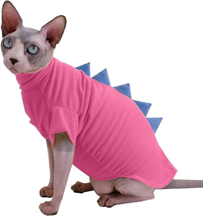Dinosaur Sphynx Hairless Cat Clothes Cute Summer Cotton Shirts Cat Costume Pet Clothes Kitten T-Shirts Cats Small Dogs Apparel (Pink