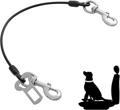 Dog Seat Belt Harness for Car,2pcs Dog Seatbelt of Coated Wire Leash Safety Restraint,No Chew Tether Cable Vehicle Dog Accessories,Double Clips & Latch (Black, 32 inch/80 CM)