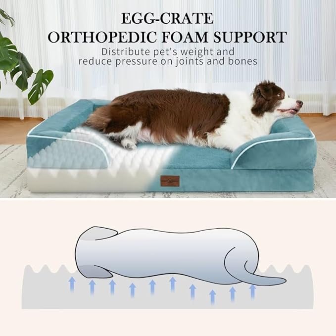 Waterproof Large Dog Beds, Orthopedic Dog Beds for Large Dogs, Comfy Pet Bed Sofa with Washable Removable Cover & Non-Slip Bottom(Large,Washed Blue)