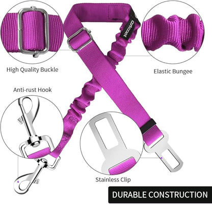 Dog seat Belt 2 Pack Adjustable Elastic Durable Nylon Pet Dog Car Seat Belt Pet Puppy Safety Leash Leads Car Vehicle Seatbelt for Dogs,Cats and Pets (Purple)