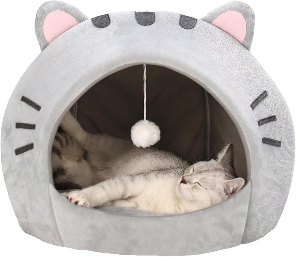 QWINEE Indoor Cat Bed Cave with Removable Cushion