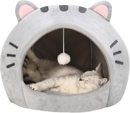 QWINEE Indoor Cat Bed Cave with Removable Cushion