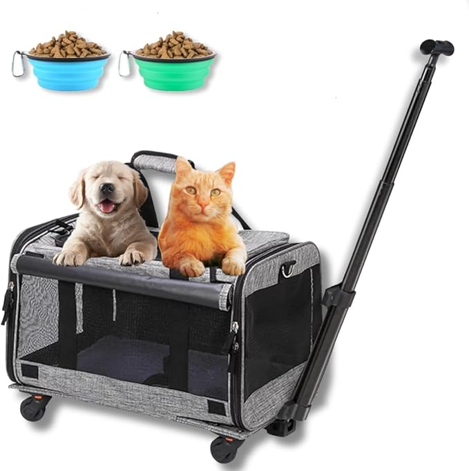 Kit Foldable Travel Bag for Small Pet Carrier with 2 Travel Water Bowl for Dogs - Luxury Small Dog Carrier A Pet Carrier with Wheels, Ultimate Dog Travel Carrier and Cat Travel Carrier Experience Grey