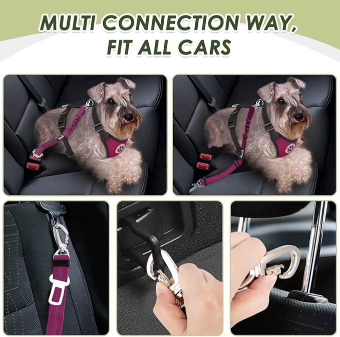 Lukovee Dog Seat Belt for Car, Adjustable Dog Car Harness for Large Medium Small Dogs, Soft Padded & Breathable Mesh Dog Seatbelt with Car Strap and Carabiner(Rose Double Clip,Large)