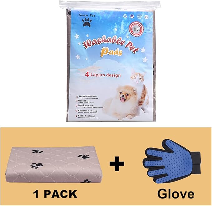 SincoPet Washable Dog Pee Pads with Puppy Grooming Gloves