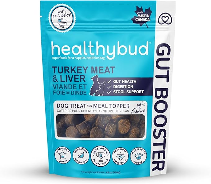 healthybud Turkey Dog Probiotic Chews - Gut Health Support - Prebiotic, Fiber & Vitamin Supplement, Puppy Liver Bites for Sensitive Stomach, Dog Stool Hardener (14.1oz)