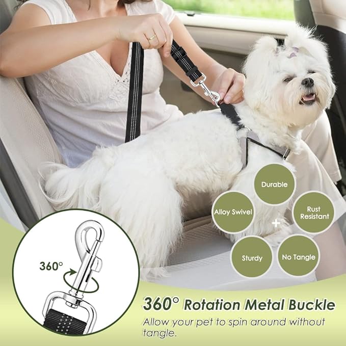 SlowTon Dog Seat Belt Harness for Car, Dog Car Harness Adjustable Mesh Breathable & Dog Seatbelt Safety Tether with Elastic Bungee for Small Medium Large Pets(Black, Single Clip, L)