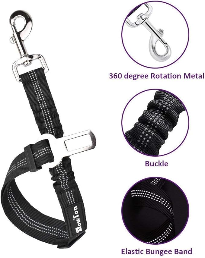 SlowTon Dog Seat Belt Harness for Car, Dog Car Harness Adjustable Mesh Breathable & Dog Seatbelt Safety Tether with Elastic Bungee for Small Medium Large Pets