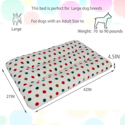 42 Inch Dog Crate Bed for Large Dogs, Machine Washable, Soft Cushion Dog Crate Pad 42x28, Fits Dogs Up to 90 lbs - Dog Beds XLarge Sized Dog, White with Colorful Dots