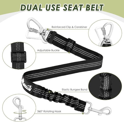 Lukovee Dog Seat Belt for Car, Adjustable Dog Car Harness for Large Medium Small Dogs, Soft Padded & Breathable Mesh Dog Seatbelt with Car Strap and Carabiner(Black Double Clip,Medium)