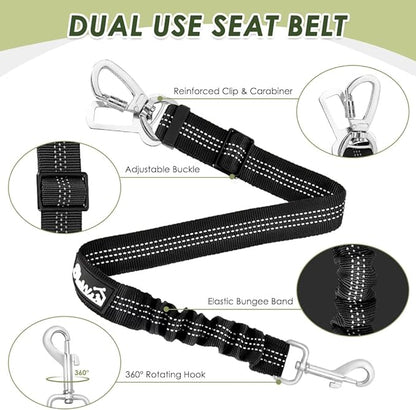 Lukovee Dog Seat Belt for Car, Adjustable Dog Car Harness for Large Medium Small Dogs, Soft Padded & Breathable Mesh Dog Seatbelt with Car Strap and Carabiner(Black Double Clip,XXX-Small)