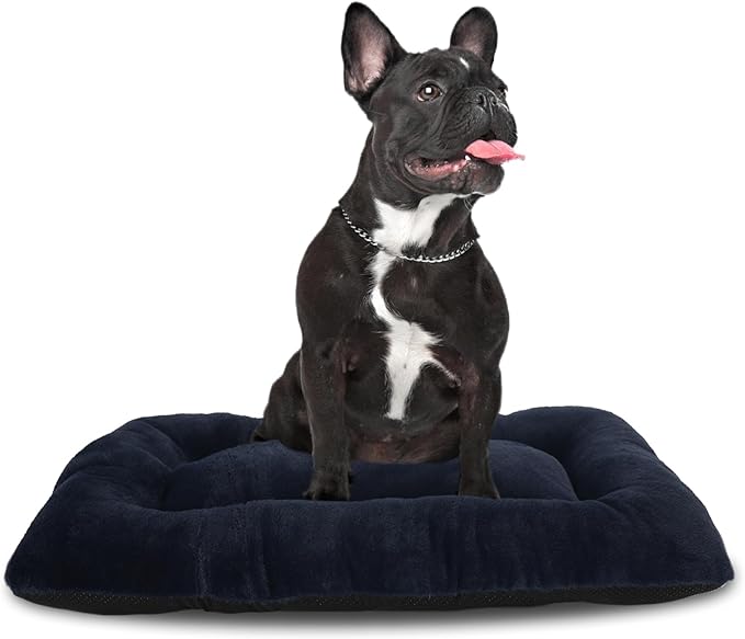 24x18 Dog Bed for Crate Washable,Puppy Bed for Crate 24inch Luxury Faux Fur Soft Cozy Pet Bed for 25lb Dog,24 Inch Dog Crate Bed with Anti-Slip Bottom Calming Anti Anxiety Comfortable Sleep(Navy Blue)