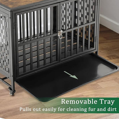 38 Inch Dog Crate Furniture Heavy Duty Dog Crate for Medium and Large Dogs 1 Removable 4 Lockable